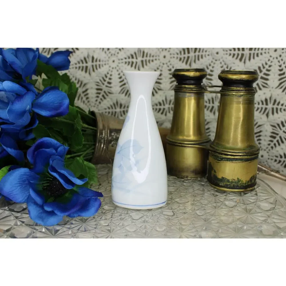 Japanese Blue Floral Tokkuri and Sake Cup Set